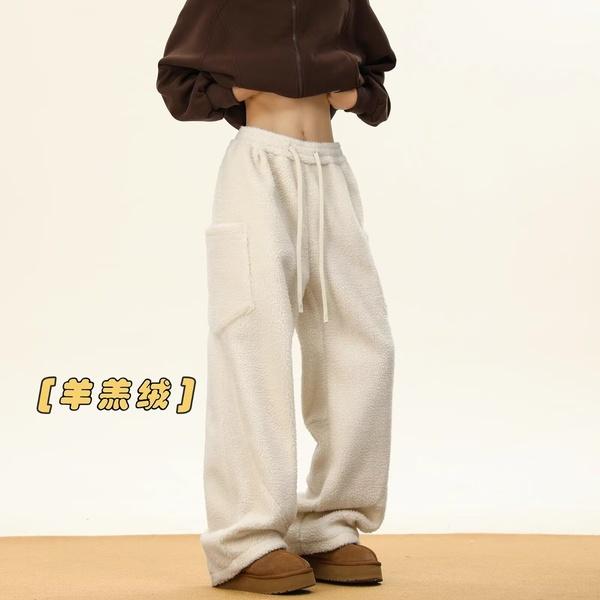 春秋运动夏季日常潮宽松型日系羊羔绒解构弯刀棉裤加绒加厚卫裤