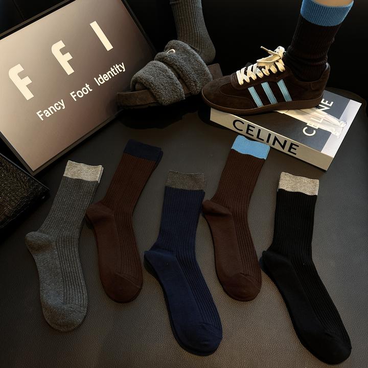 FFI【羊毛袜3双】秋冬复古藏青色棕色中筒堆堆袜百搭不勒腿高级显贵