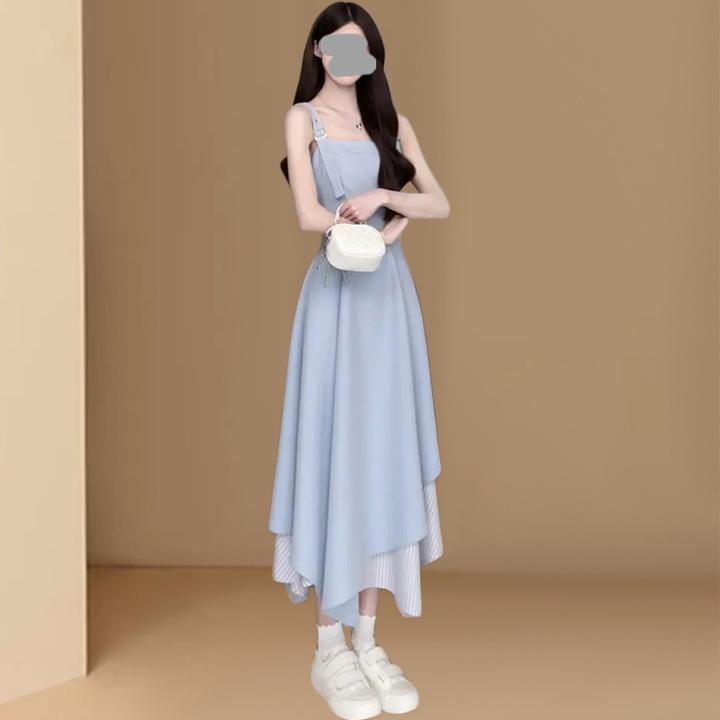 时尚英伦风不规则连衣裙女2026夏季新款设计感收腰显瘦洋气吊带裙