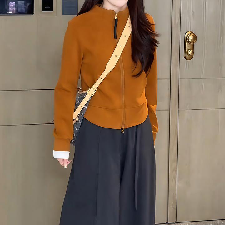 秋季新款立领双拉链双腰线显瘦卫衣女设计感时尚好看潮流上衣外套