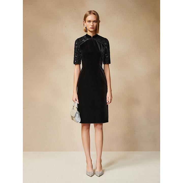 Song of Song歌中歌丝绒珠片绣新中式旗袍连衣裙5C65115036