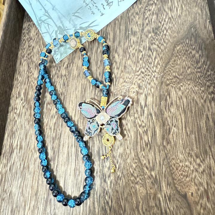 合金布艺项链 宋锦服饰链手工蓝色时尚古风