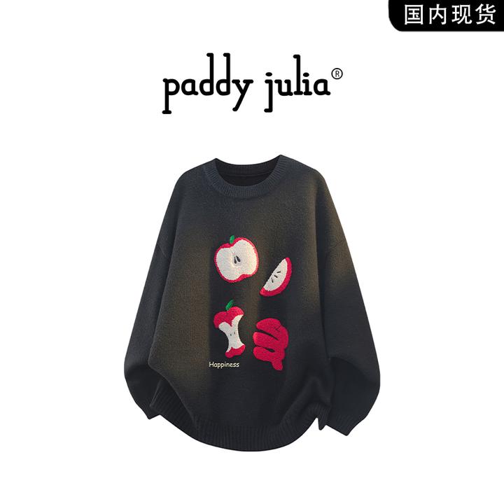 Paddy julia美式高级感毛衣男秋冬季圆领图案保暖上衣针织衫男装