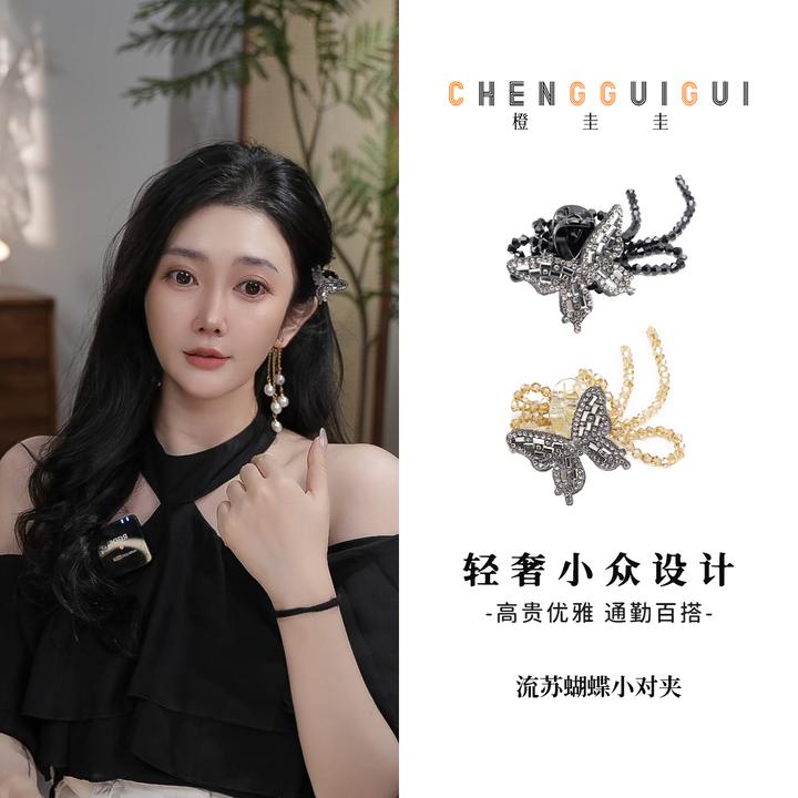流苏蝴蝶氛围感小对夹百搭日常小号抓夹双色高级感手工精致发夹