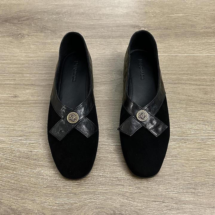 TCZE韩版复古蝴蝶结浅口单鞋女鞋百搭尖头粗跟中跟玛丽珍鞋