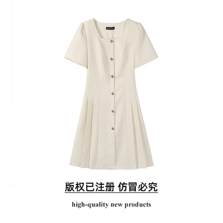 奢姿【氧气奶白】大码女装2025夏季小香风时尚连衣裙胖妹妹气质方领