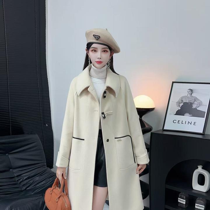 【柜柜同款】高级感牛角扣方领中长款气质大衣外套时尚百搭826