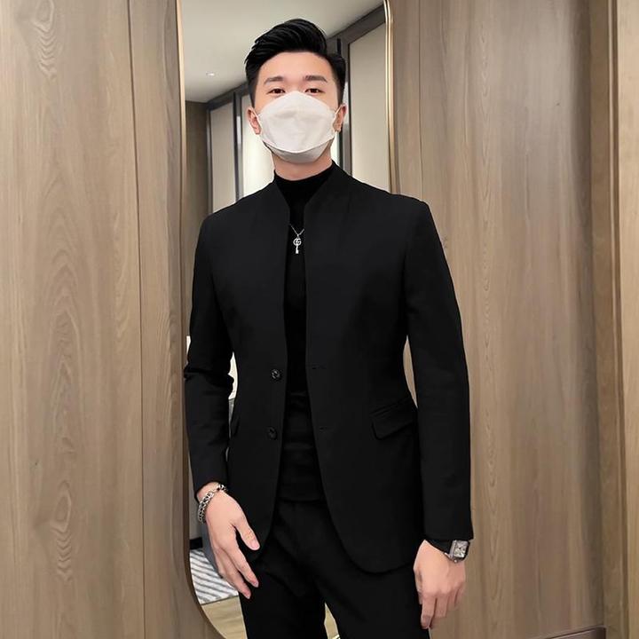 立领小西装男士秋冬新款韩版修身商务休闲痞帅潮流中国风西服外套