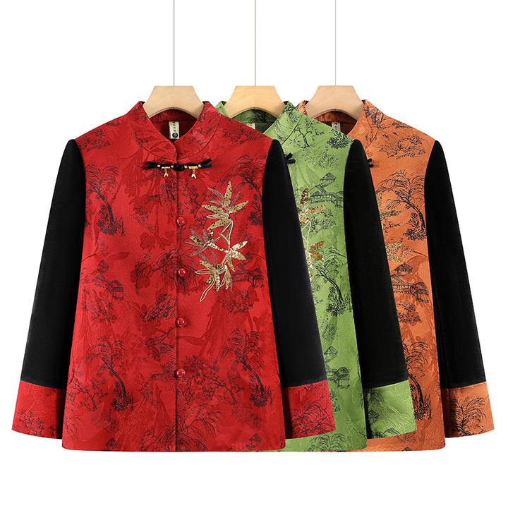 中老年人秋装女妈妈春秋冬奶奶新中式国风上衣服老太太加绒厚外套