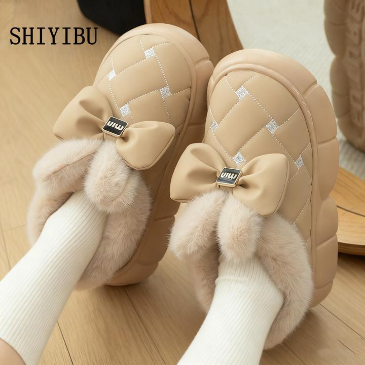 十一步亲子款蝴蝶结包跟棉拖鞋女童鞋PU防水秋冬季冬天保暖棉鞋女