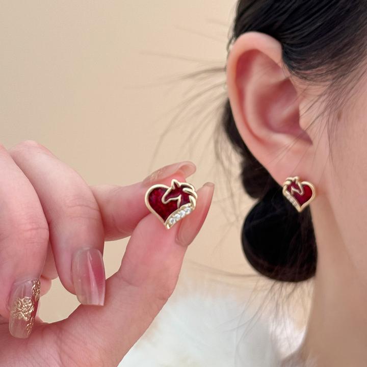 925银针   【马年吉祥】新年国潮高级感设计珐琅秋冬本命年耳饰