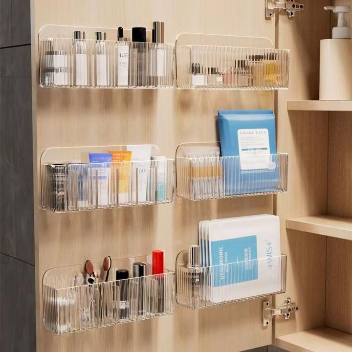 镜柜壁挂式收纳盒化妆护肤洗漱用品透明分隔免打孔挂墙置物架