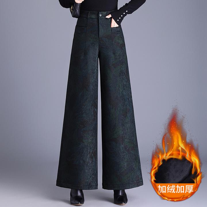 时尚洋气裙裤加绒女裤子2024秋冬新款提花阔腿裤垂感大脚长裤甩裤