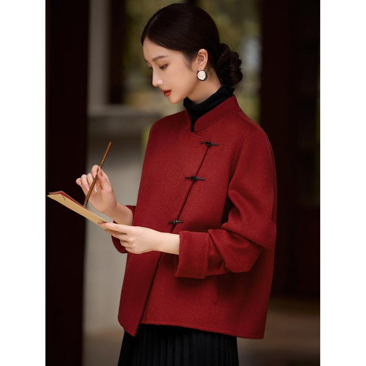 新中式国风短款呢外套女2024秋季新款简约时尚百搭小个子毛呢上衣