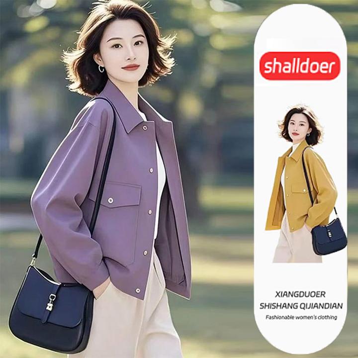 气质轻熟风时尚百搭外套女2025年春秋新款纯色设计感别致夹克上衣