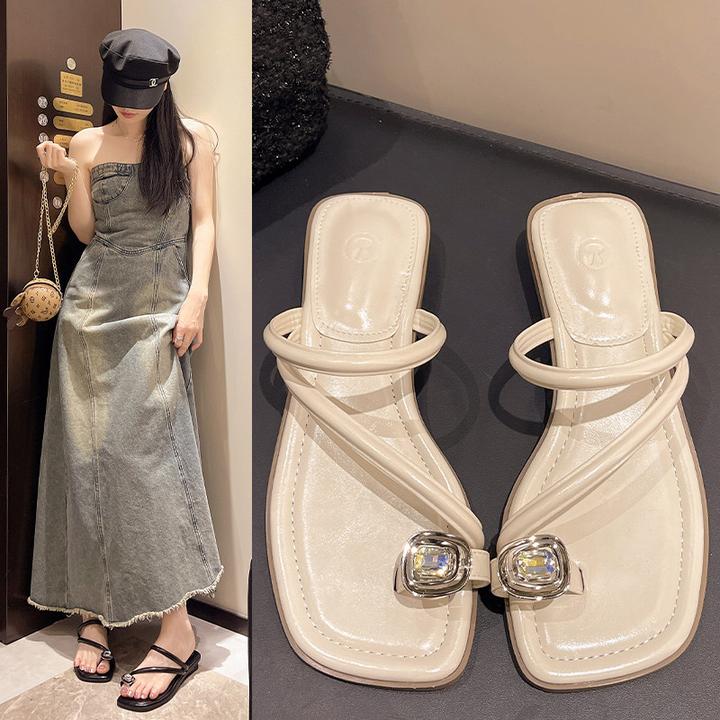 红蜻蜓金典平底水钻气质套趾凉拖鞋仙女鞋子外穿2025年新款夏季法