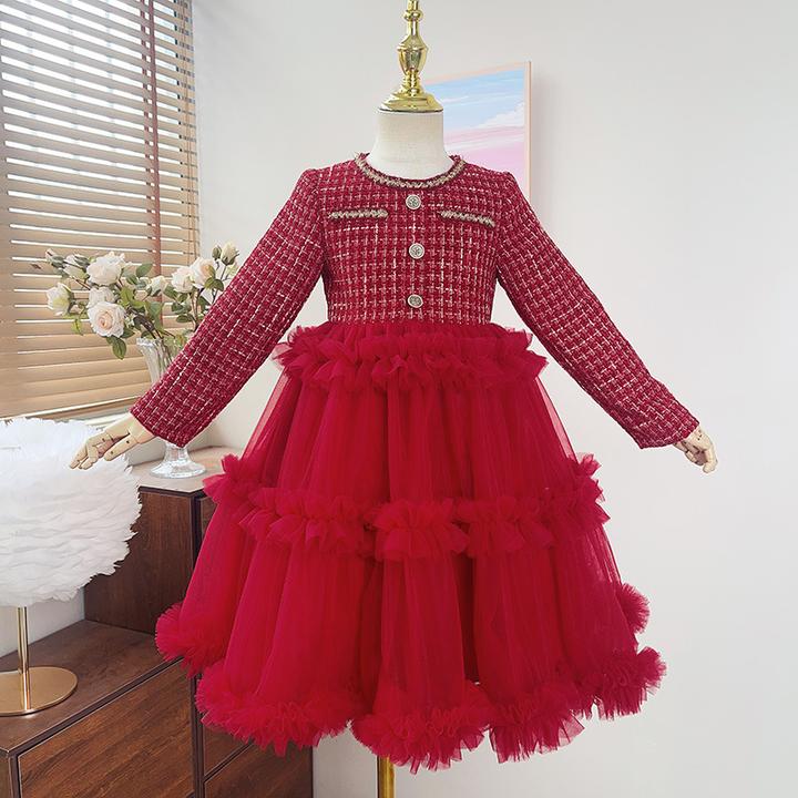 新款童装女童tutu裙连衣裙秋季秋冬小香风表演主持公主裙礼服
