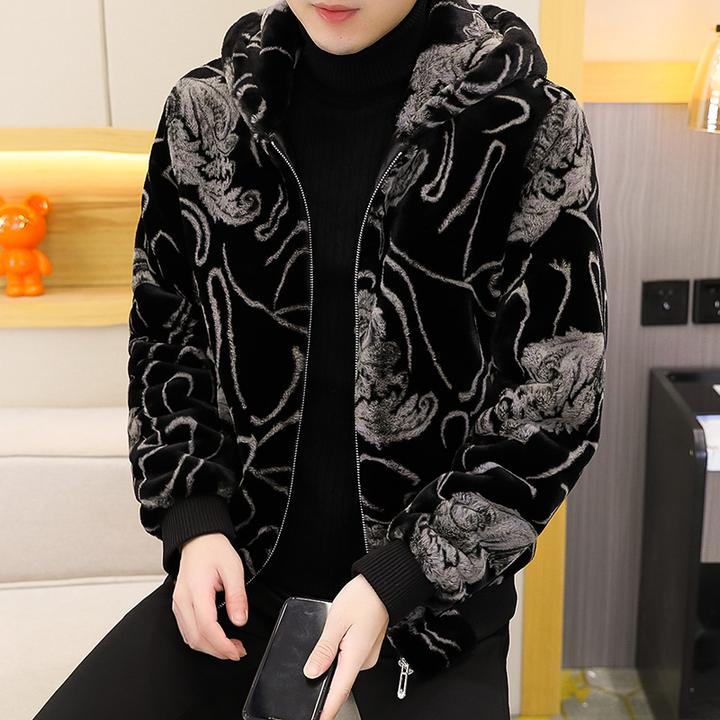 FANCBUDY男士春秋冬季外套加厚新款仿貂绒棉衣皮草棉服男装防寒服