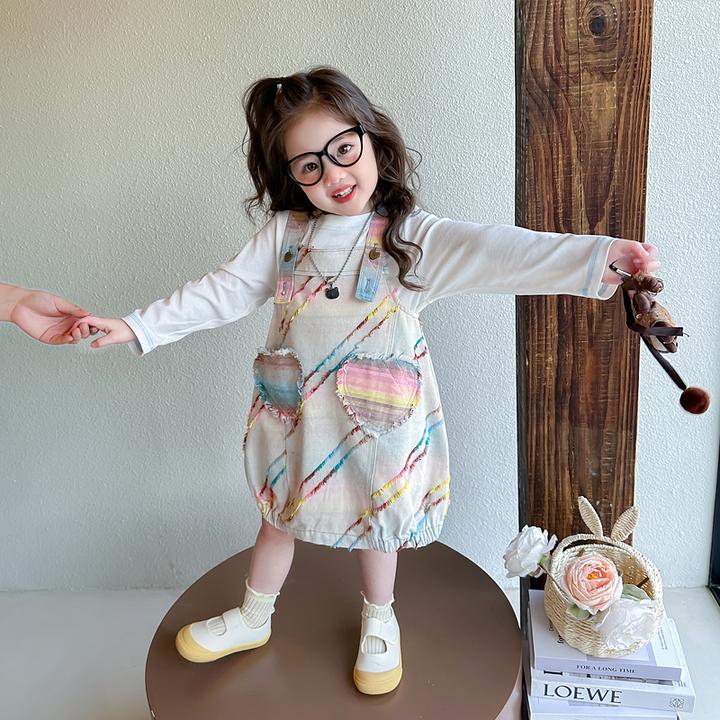 女童背带裙套装春秋季2025新款洋气时髦女孩宝宝衣服儿童卡通春装