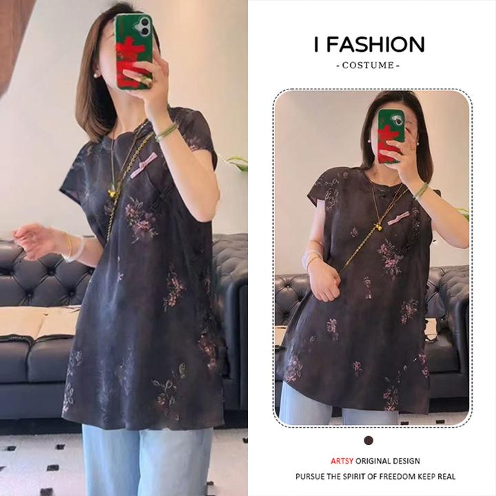 高级感提花缎面短袖衬衫背心女2025夏季新款大码微胖宽松遮肉上衣