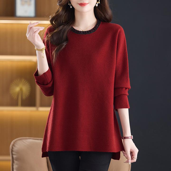 妈妈红色毛衣女秋冬2026新款时尚洋气大码中长款针织打底衫冬季厚