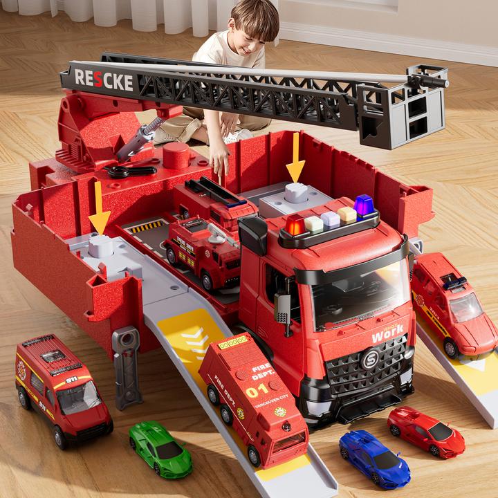 2025新款员消防车玩具男孩合金云梯车变形6喷水4儿童套装汽车2岁3