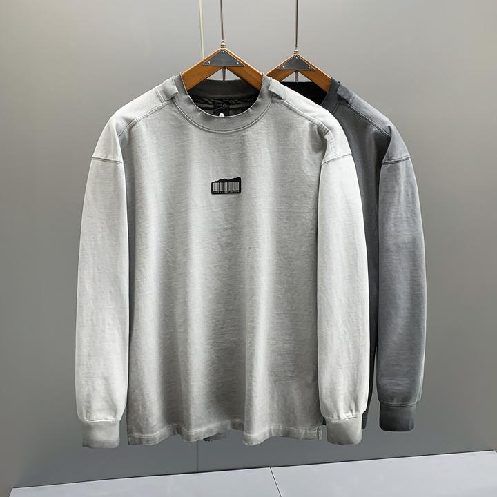 美式潮牌纯棉长袖T恤男春秋痞帅百搭圆领男士卫衣渐变色套头上衣