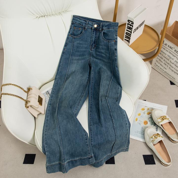 欧若风高腰阔腿裤牛仔裤女2025春季新款宽松直筒外穿百搭长裤7818