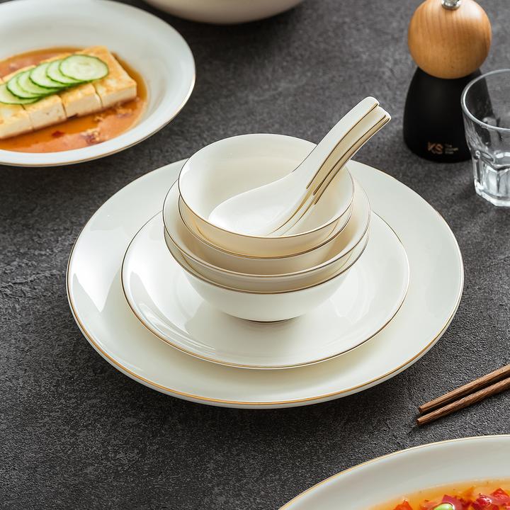 德化中国白羊脂玉餐具高档精致漂亮2025新款吃饭的白色描金碗饭碗