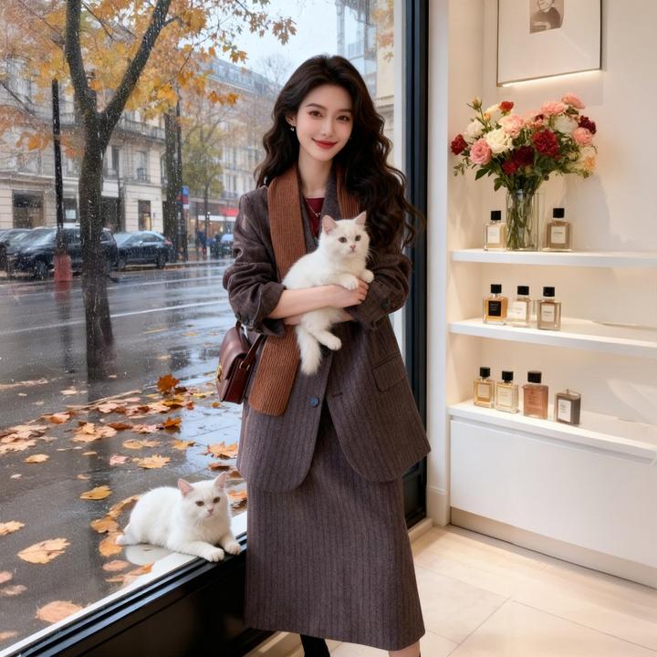 干练轻熟风复古套装女2025冬季新款洋气时髦呢子外套半身裙两件套