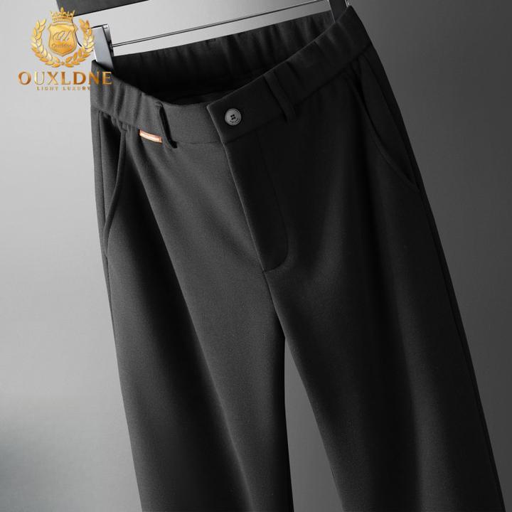 OUXLDNE 羊毛商务直筒西裤秋冬厚款中老年爸爸宽松休闲毛呢西装裤