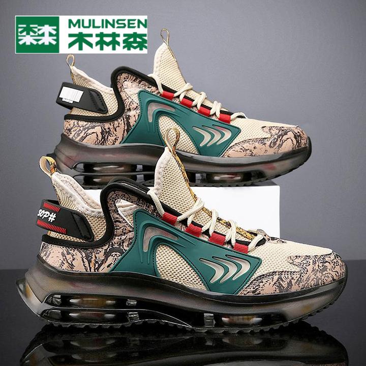 木林森椰子男鞋夏季透气飞织网面运动跑步爆款休闲厚底增高老爹潮