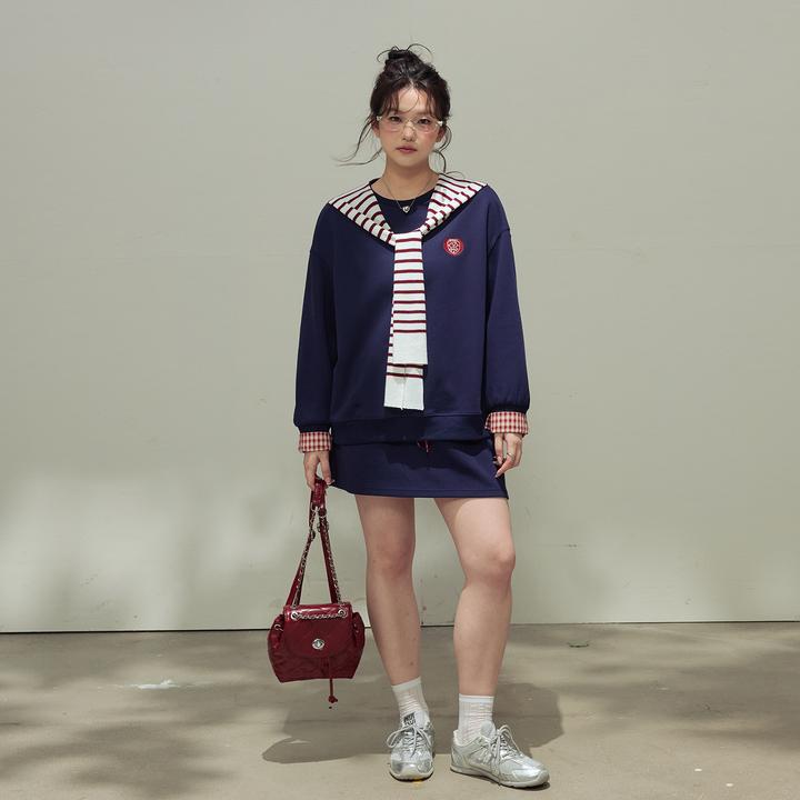 张大人【蓝莓一刻】大码女装微胖妹妹韩系学院上衣披肩半裙三件套