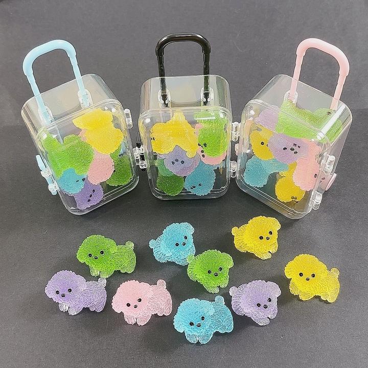 拉杆箱装可爱夜光比熊犬狗儿童玩具桌面小摆件室内车载动物发亮