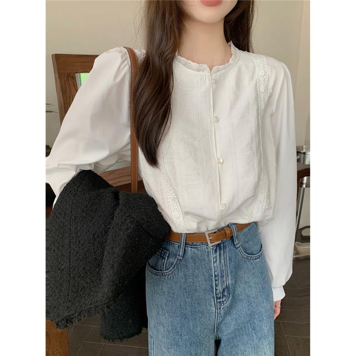 韩版别致漂亮小衫衬衣法式气质上衣女复古百搭长袖衬衫