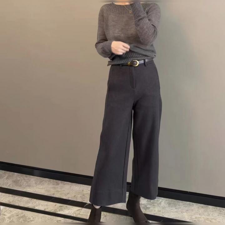 欧货高腰毛呢阔腿裤女2025冬气质高品质天丝羊毛阔腿裤九分直筒裤