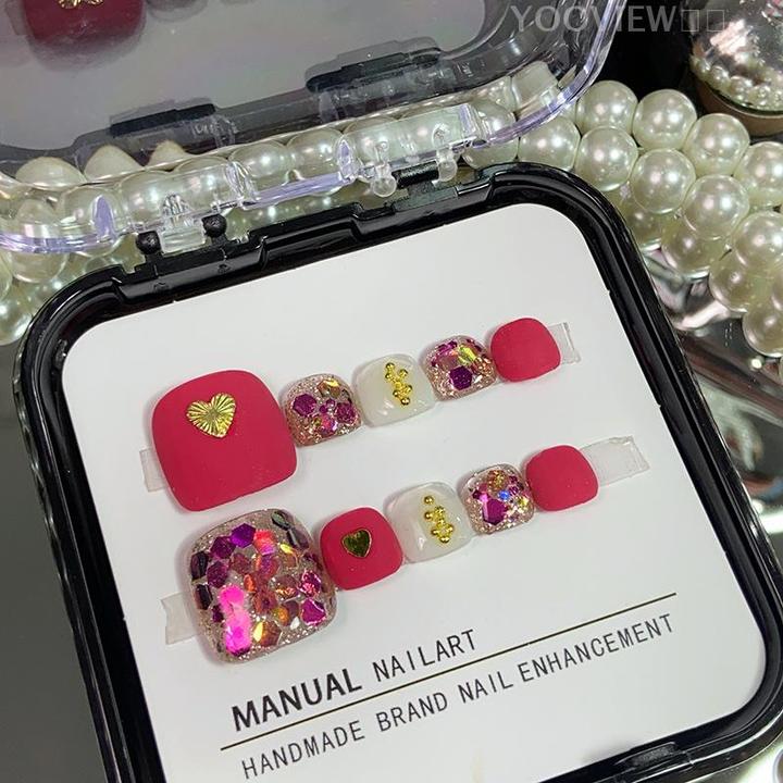 【YOO VIEW柚见】砂爆闪亮片脚趾高质量穿戴甲片推荐20新款穿戴甲