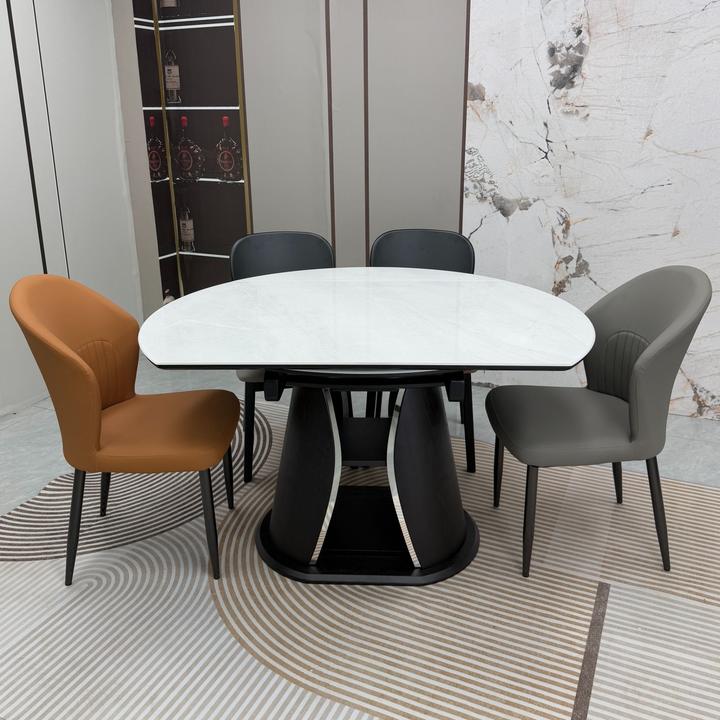 胡桃木岩板餐桌椅组合可伸缩折叠家用小户型现代简约家用储物饭桌