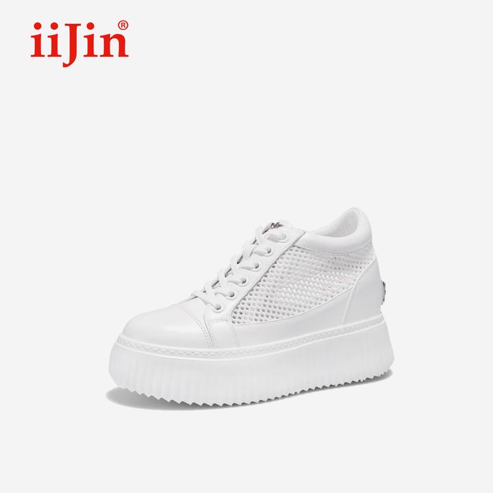 【明星同款】iiJin艾今25夏9cm厚底内增高镂空网眼小白鞋女254GTG