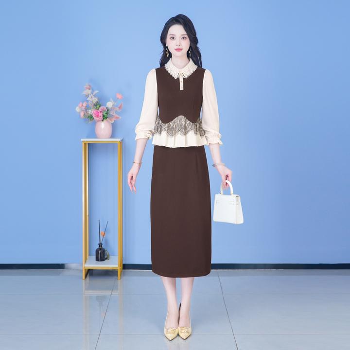 时尚套装秋季气质法式复古长袖套装提花连衣裙优雅女装【SJYH2810】