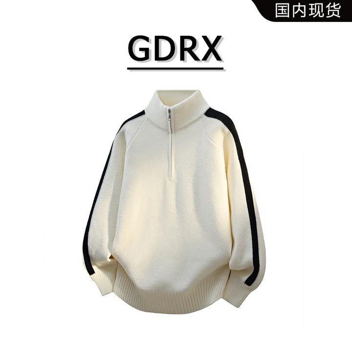 GDRX美式半高领拉链男款毛衣2025秋冬款拼接潮流针织男生休闲上衣