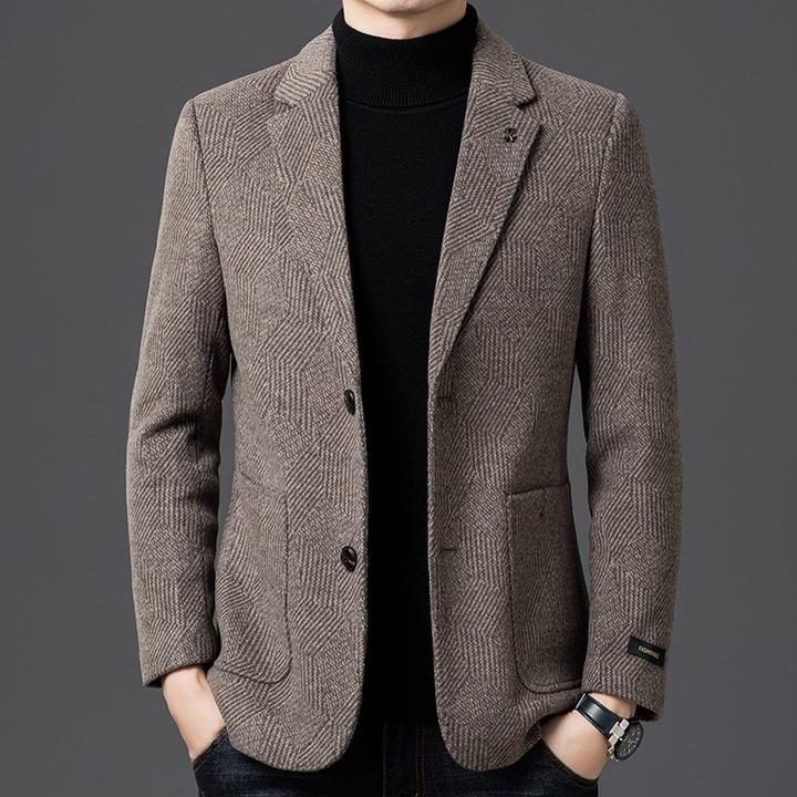 BALEYSWO男士加厚西装外套羊毛单西冬季男高档休闲加厚呢大衣外套