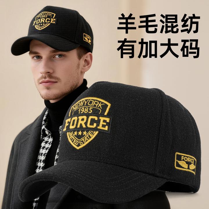 毛呢棒球帽男款秋冬季大头围帽子男士2025新款潮牌鸭舌帽显脸小