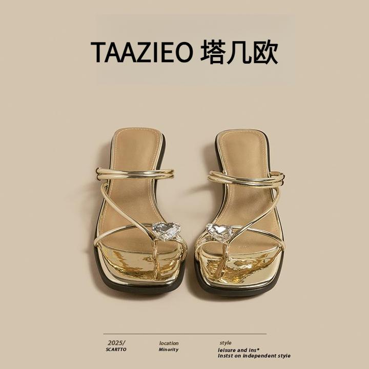 TAAZIEO平底水钻套趾法式小凉拖鞋仙女鞋外穿2025新款夏季气质夹