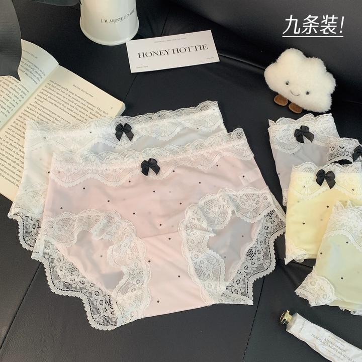 夏日波点九条装  夏季新款蕾丝边波点冰丝透气低腰女内裤爆款女士