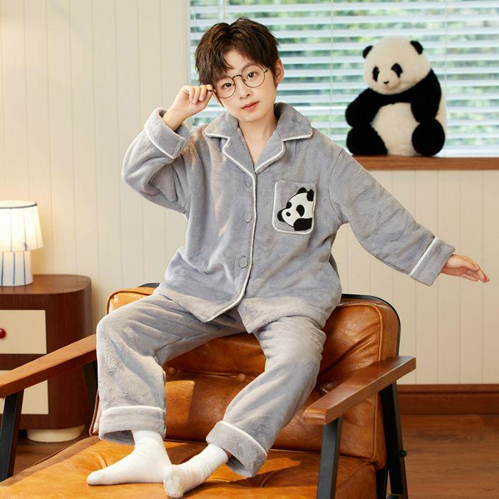 男童舒棉绒卡通长袖中大童睡衣套装秋冬季儿童加厚保暖宝宝家居服