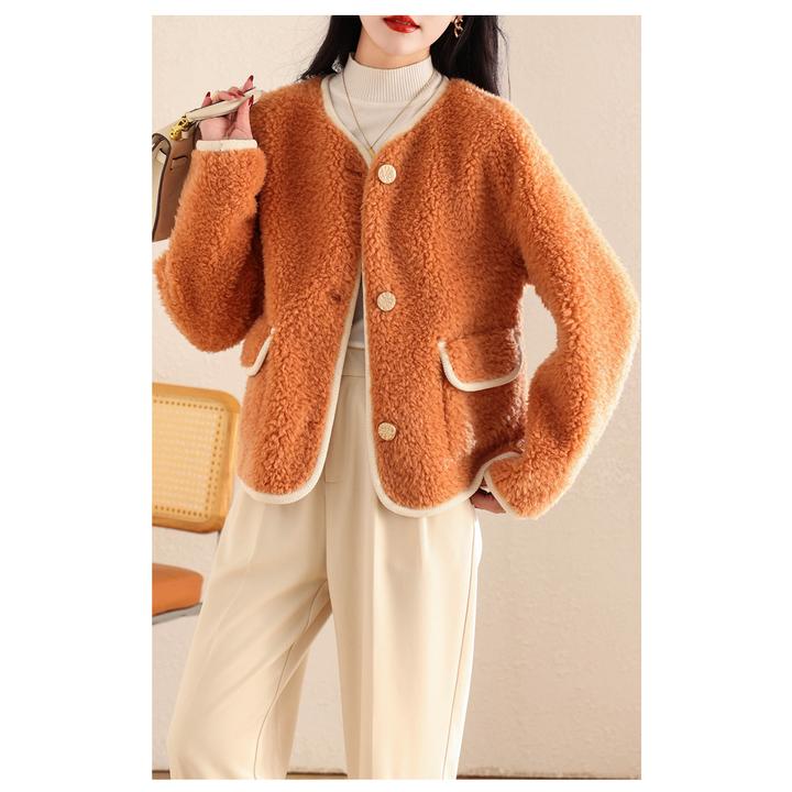 秋冬新款韩系气质羊羔毛小香风皮草外套女装小个子羊剪绒大衣时尚