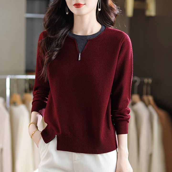 中老年红色针织衫秋装2025新款洋气妈妈装圆领毛衣春秋气质打底衫