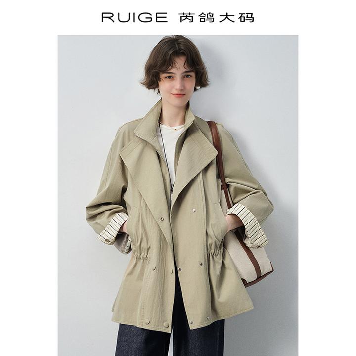 芮鸽微胖定制短款风衣早款外套抽绳收腰显瘦上衣夹克0114XT