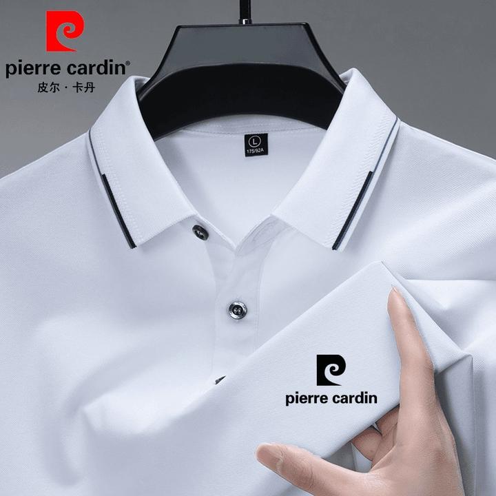 皮尔卡丹男士桑蚕丝短袖T恤中年男装新款翻领纯色冰丝透气polo衫